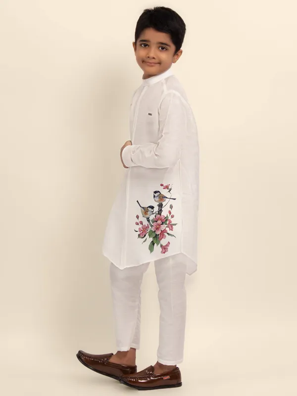 White_Printed_Kurta_With_Pyjama_Set_For_Boy