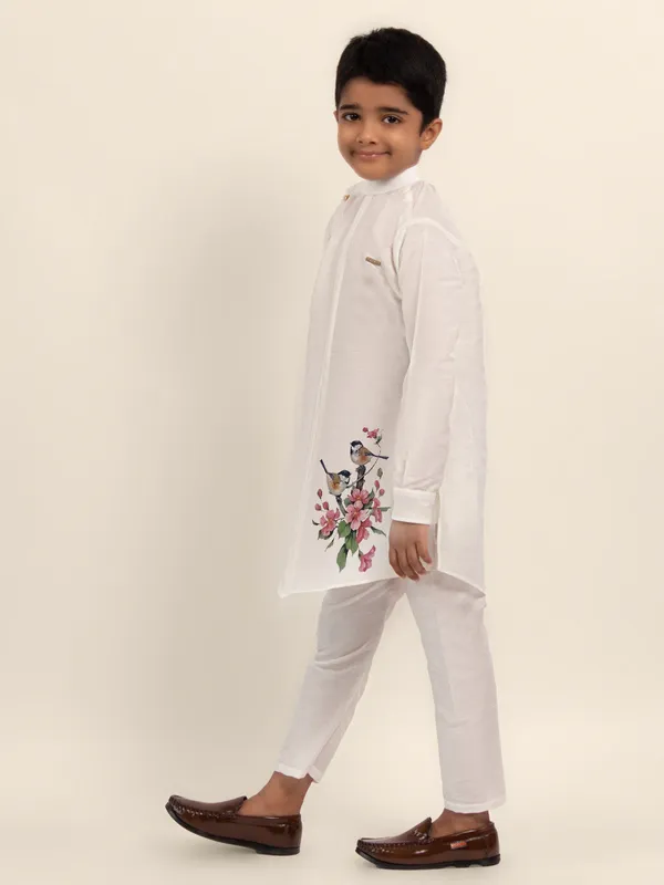 White_Printed_Kurta_With_Pyjama_Set_For_Boy