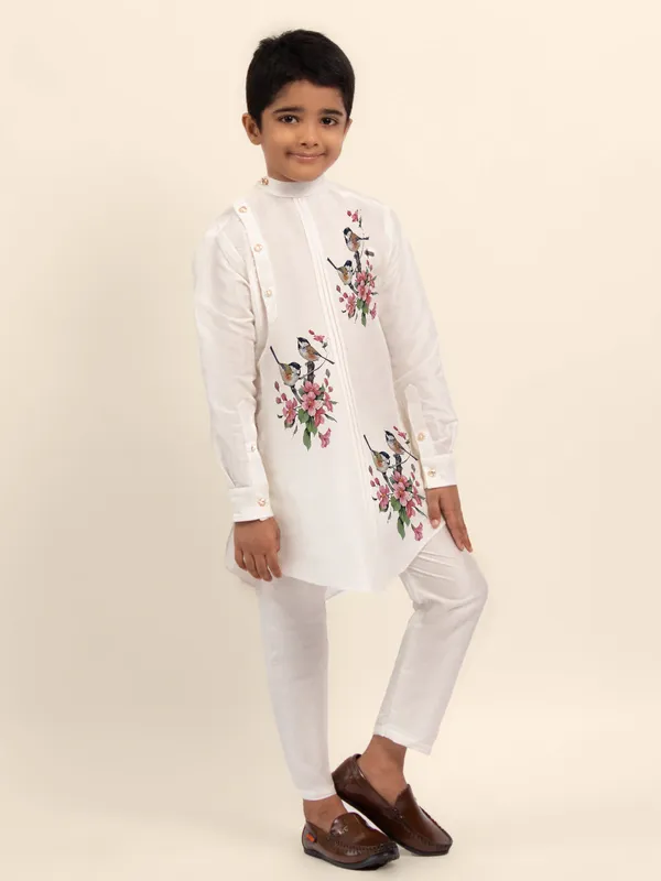 White_Printed_Kurta_With_Pyjama_Set_For_Boy