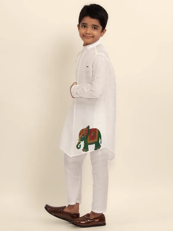 White_Printed_Kurta_With_Pyjama_Set_For_Boy