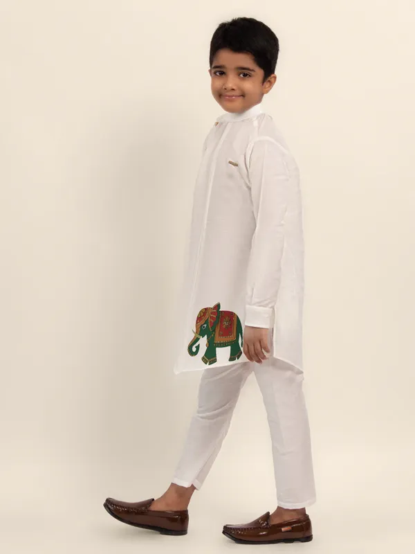 White_Printed_Kurta_With_Pyjama_Set_For_Boy