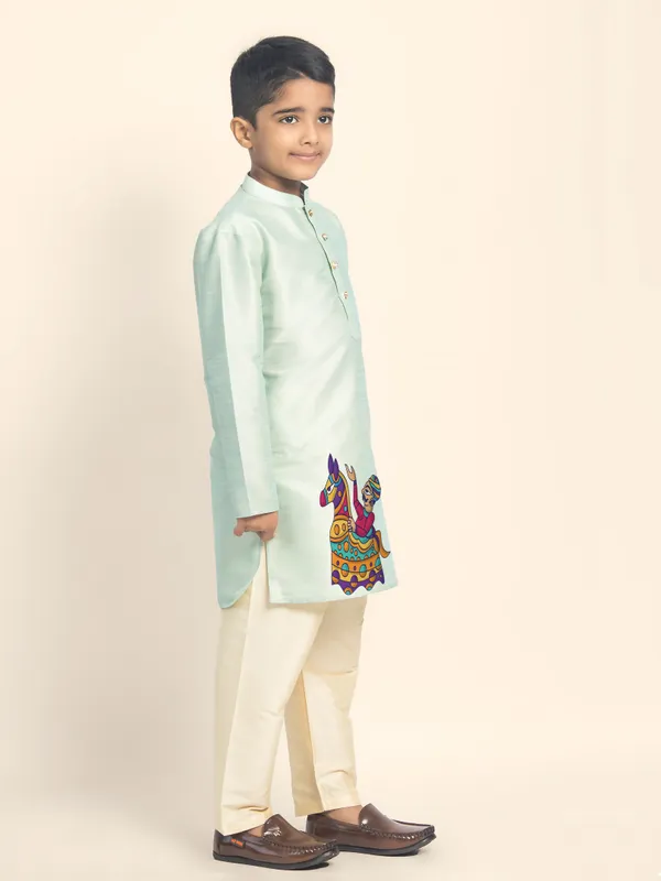 Green_Printed_Kurta_With_Pyjama_Set_For_Boy