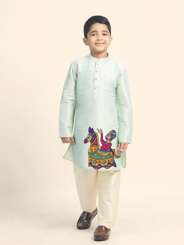 Green_Printed_Kurta_With_Pyjama_Set_For_Boy