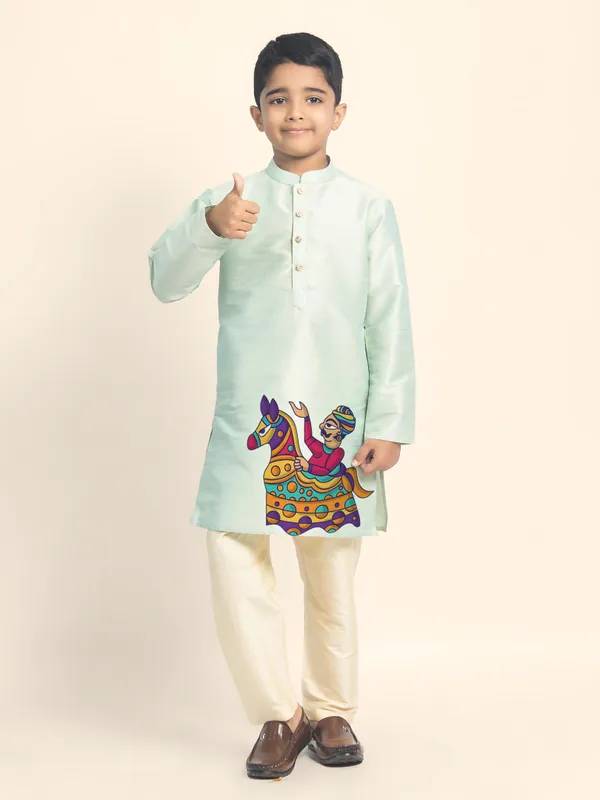 Green_Printed_Kurta_With_Pyjama_Set_For_Boy