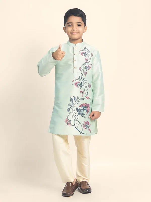 Green_Printed_Kurta_With_Pyjama_Set_For_Boy