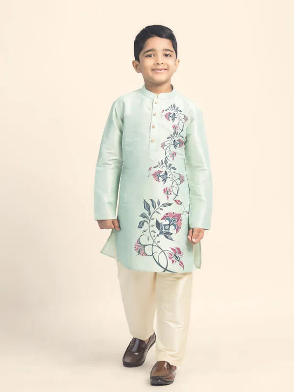 Green_Printed_Kurta_With_Pyjama_Set_For_Boy