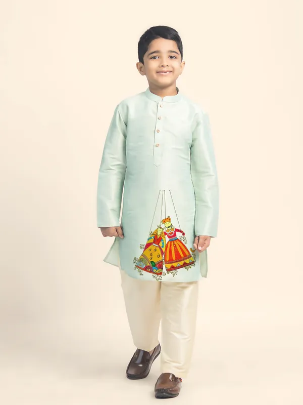 Green_Printed_Kurta_With_Pyjama_Set_For_Boy
