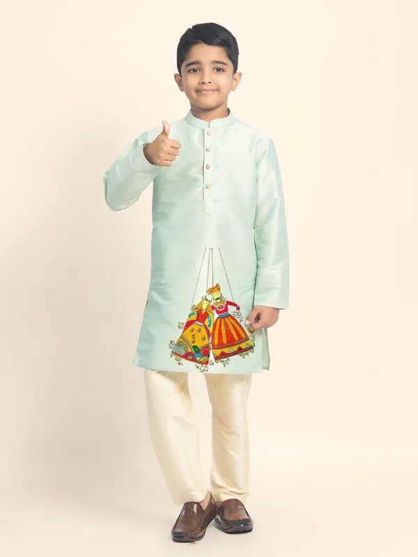 Green_Printed_Kurta_With_Pyjama_Set_For_Boy