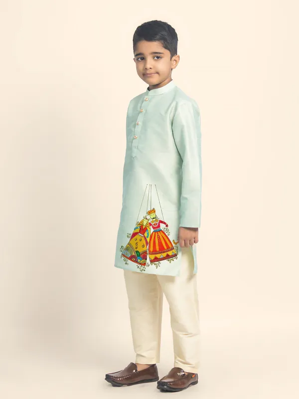 Green_Printed_Kurta_With_Pyjama_Set_For_Boy