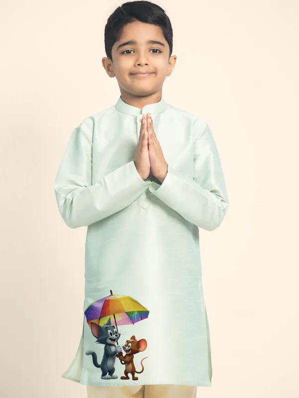 Green_Printed_Kurta_With_Pyjama_Set_For_Boy