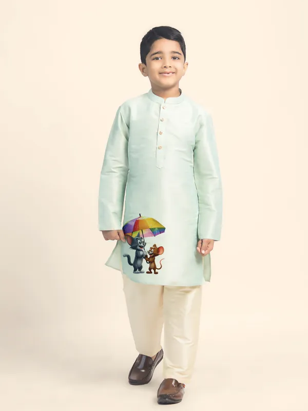 Green_Printed_Kurta_With_Pyjama_Set_For_Boy