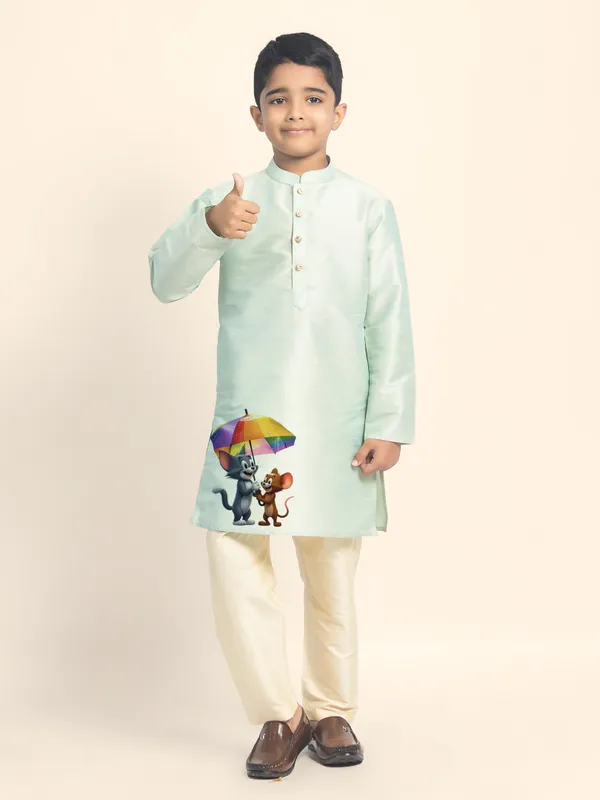 Green_Printed_Kurta_With_Pyjama_Set_For_Boy