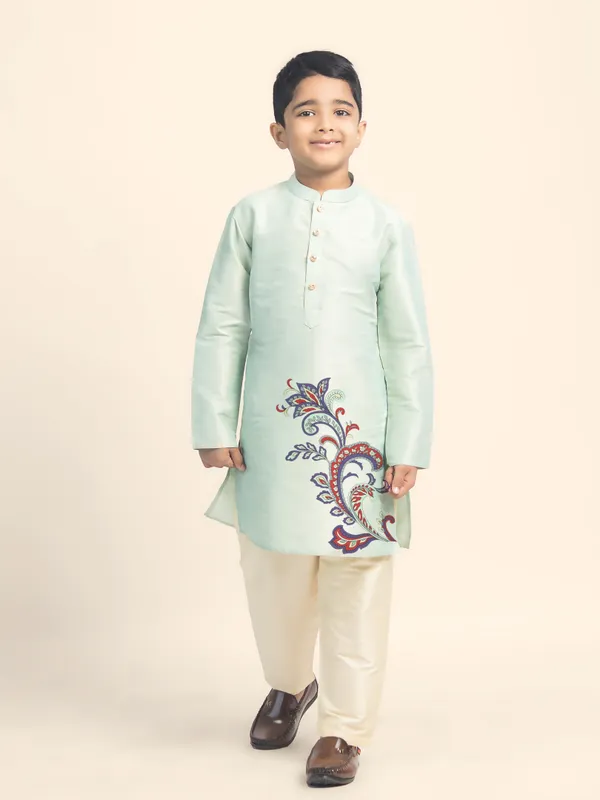 Green_Printed_Kurta_With_Pyjama_Set_For_Boy