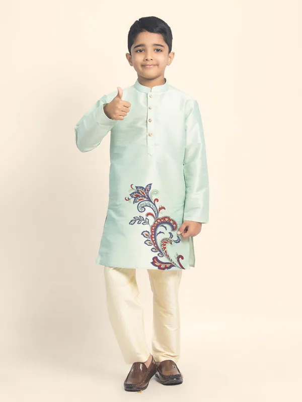 Green_Printed_Kurta_With_Pyjama_Set_For_Boy