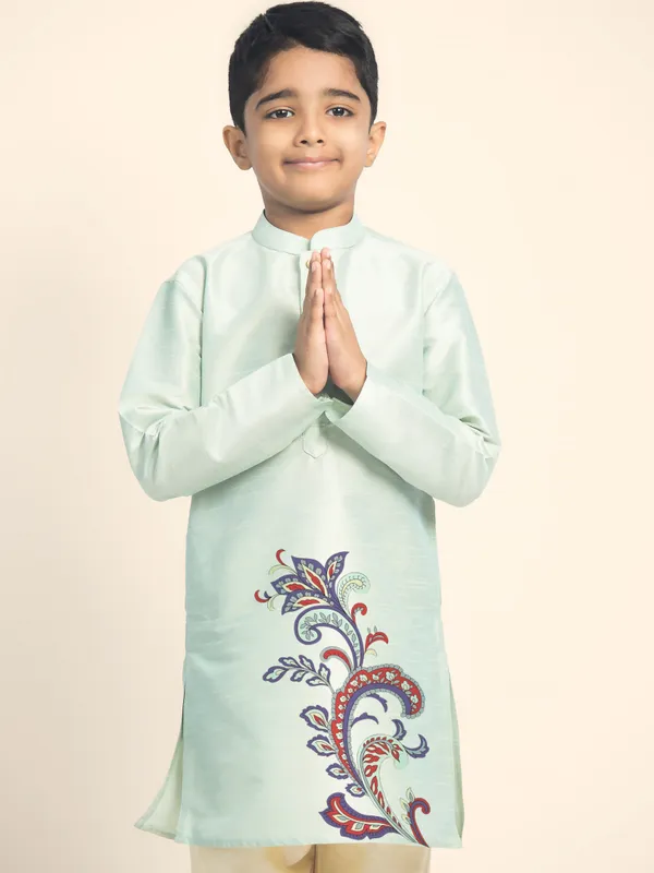 Green_Printed_Kurta_With_Pyjama_Set_For_Boy