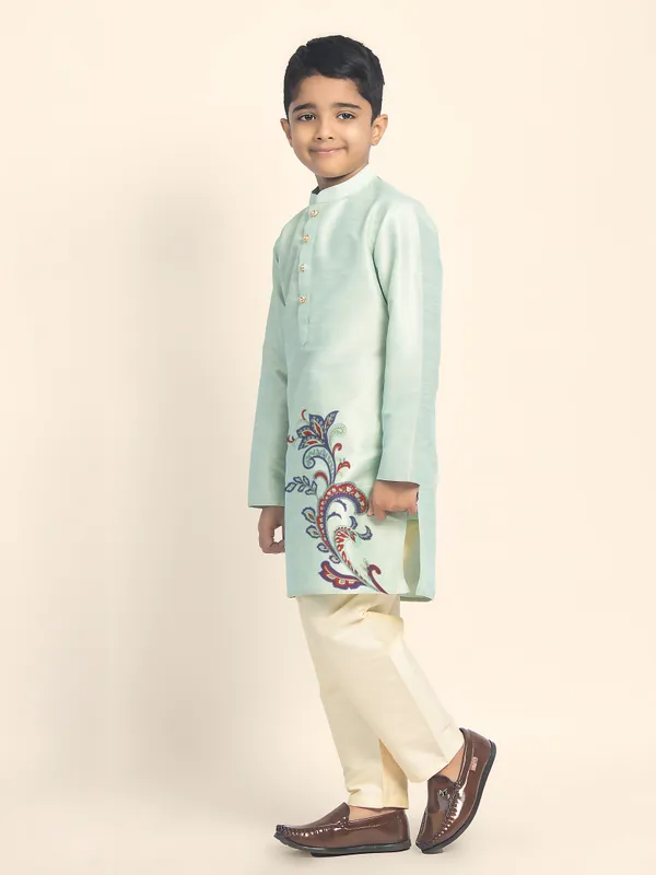 Green_Printed_Kurta_With_Pyjama_Set_For_Boy