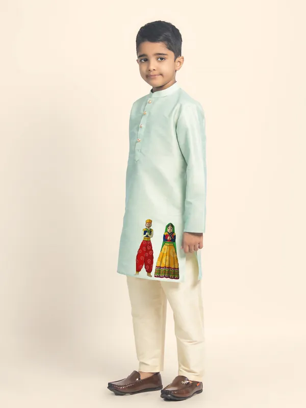 Green_Printed_Kurta_With_Pyjama_Set_For_Boy