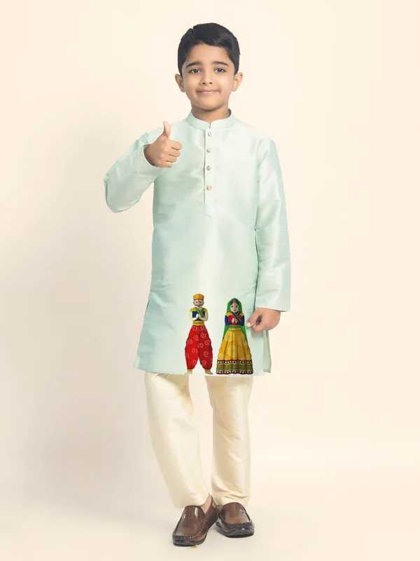 Green_Printed_Kurta_With_Pyjama_Set_For_Boy