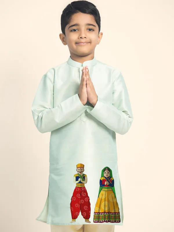 Green_Printed_Kurta_With_Pyjama_Set_For_Boy