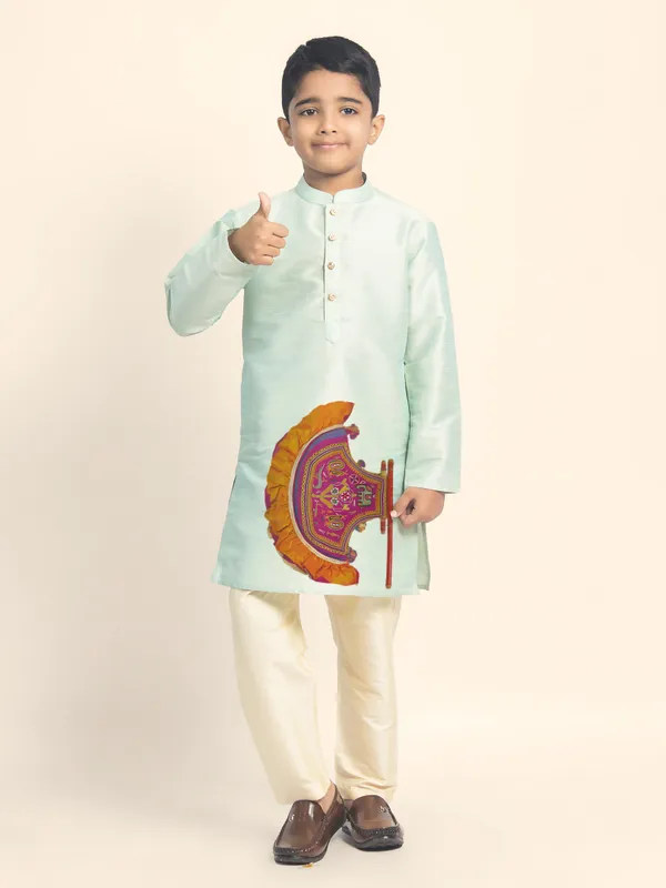 Green_Printed_Kurta_With_Pyjama_Set_For_Boy