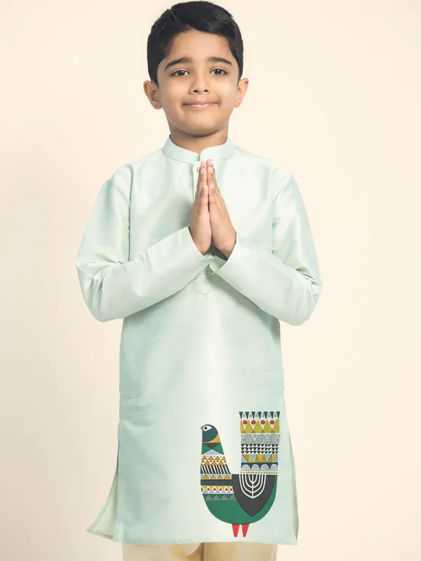 Green_Printed_Kurta_With_Pyjama_Set_For_Boy