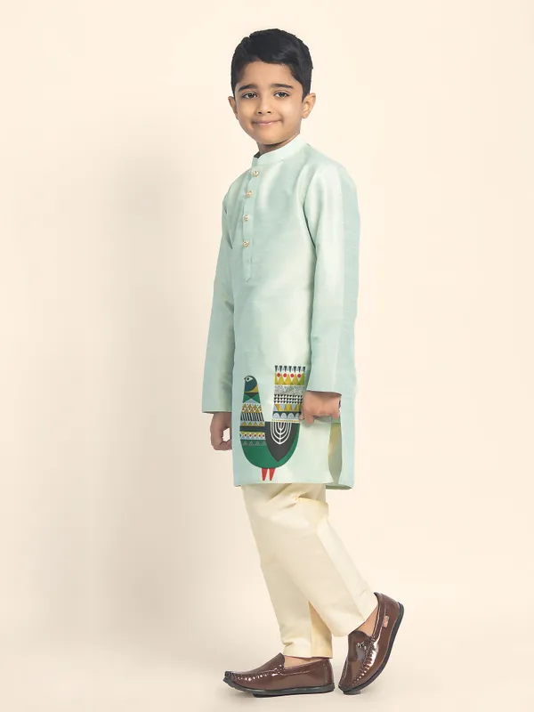 Green_Printed_Kurta_With_Pyjama_Set_For_Boy
