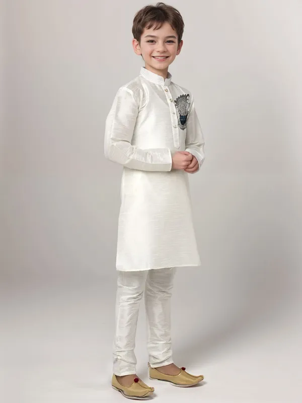 White_Printed_Kurta_With_Pyjama_Set_For_Boy