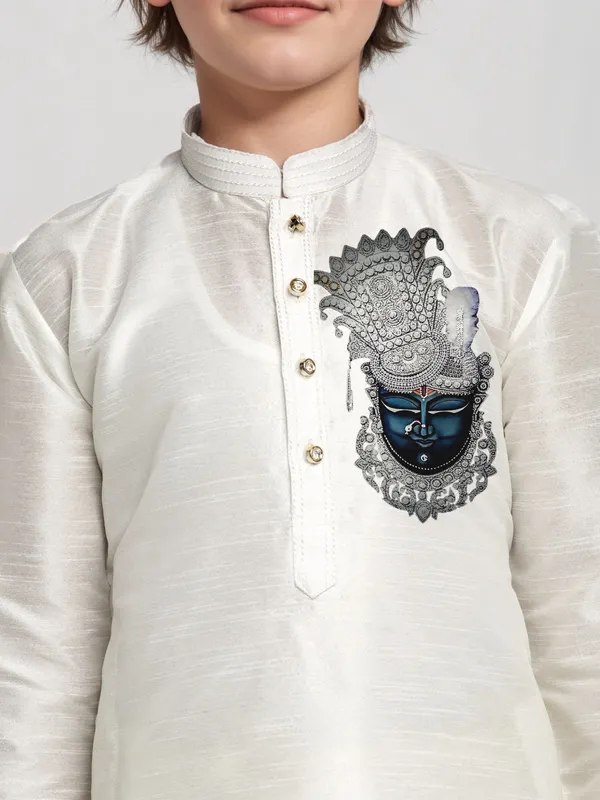 White_Printed_Kurta_With_Pyjama_Set_For_Boy
