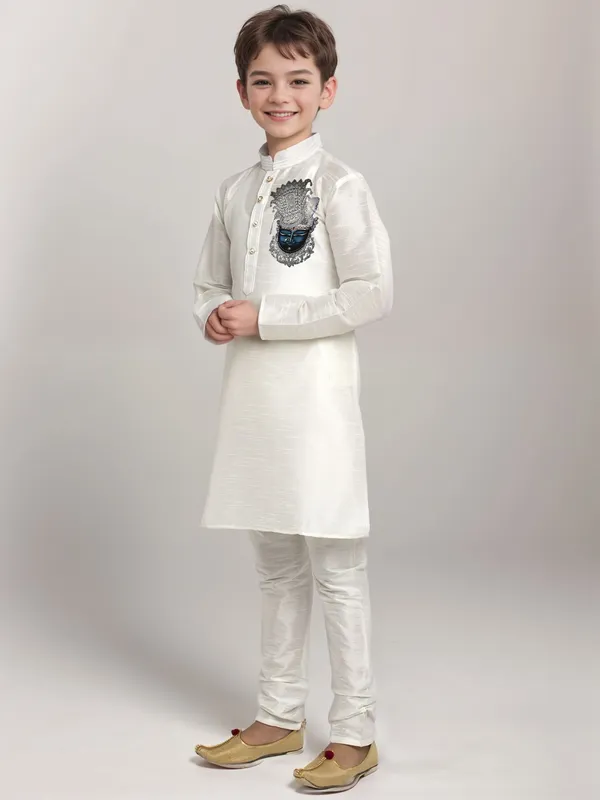 White_Printed_Kurta_With_Pyjama_Set_For_Boy