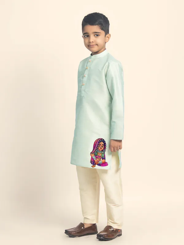 Green_Printed_Kurta_With_Pyjama_Set_For_Boy