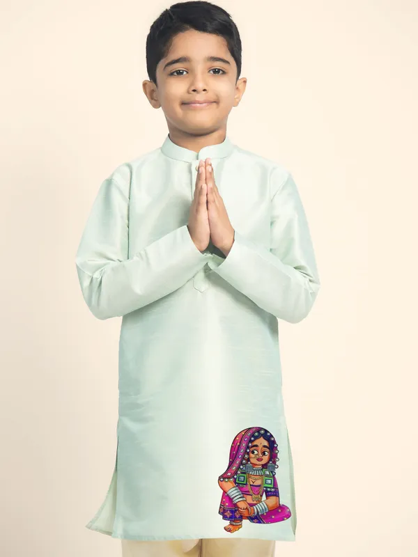 Green_Printed_Kurta_With_Pyjama_Set_For_Boy