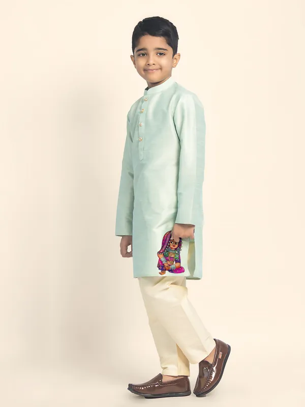 Green_Printed_Kurta_With_Pyjama_Set_For_Boy