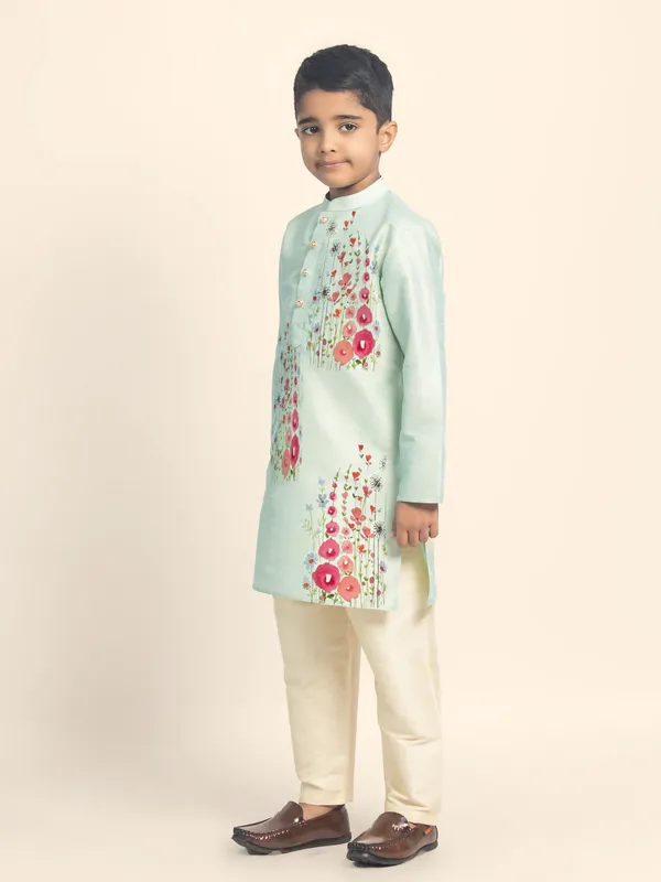 Green_Printed_Kurta_With_Pyjama_Set_For_Boy