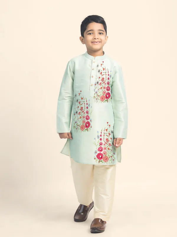 Green_Printed_Kurta_With_Pyjama_Set_For_Boy