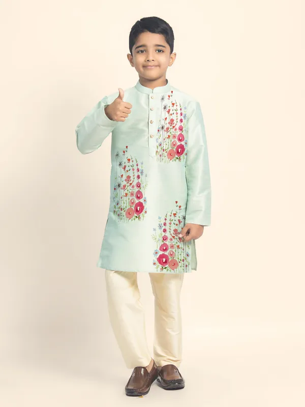 Green_Printed_Kurta_With_Pyjama_Set_For_Boy