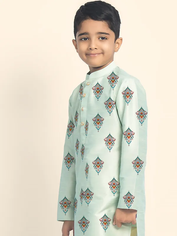Green_Printed_Kurta_With_Pyjama_Set_For_Boy