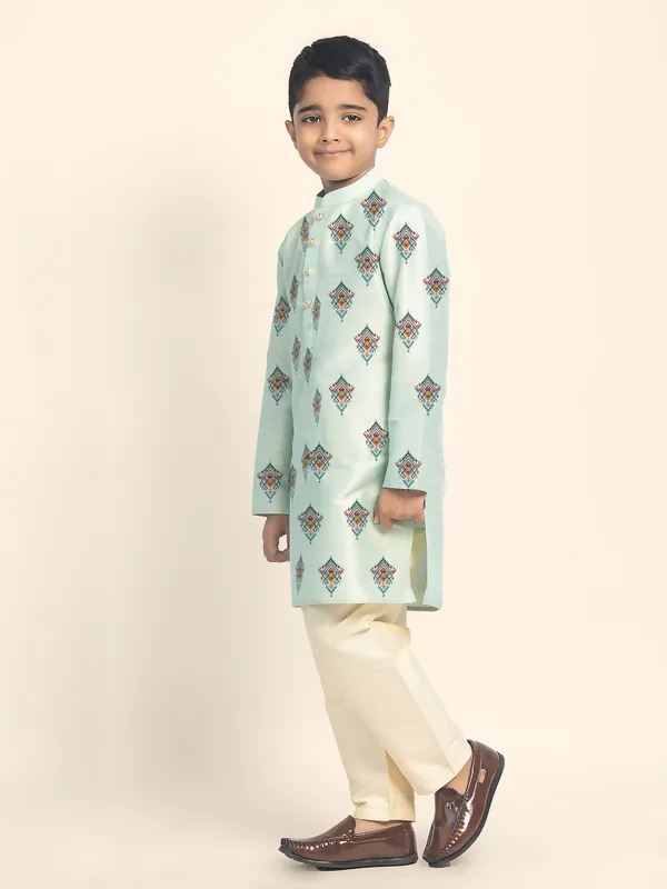 Green_Printed_Kurta_With_Pyjama_Set_For_Boy