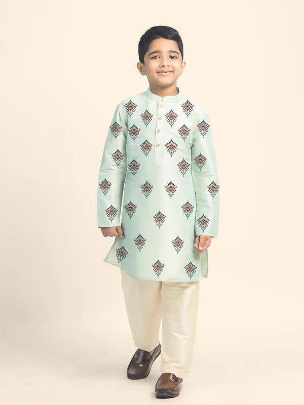 Green_Printed_Kurta_With_Pyjama_Set_For_Boy