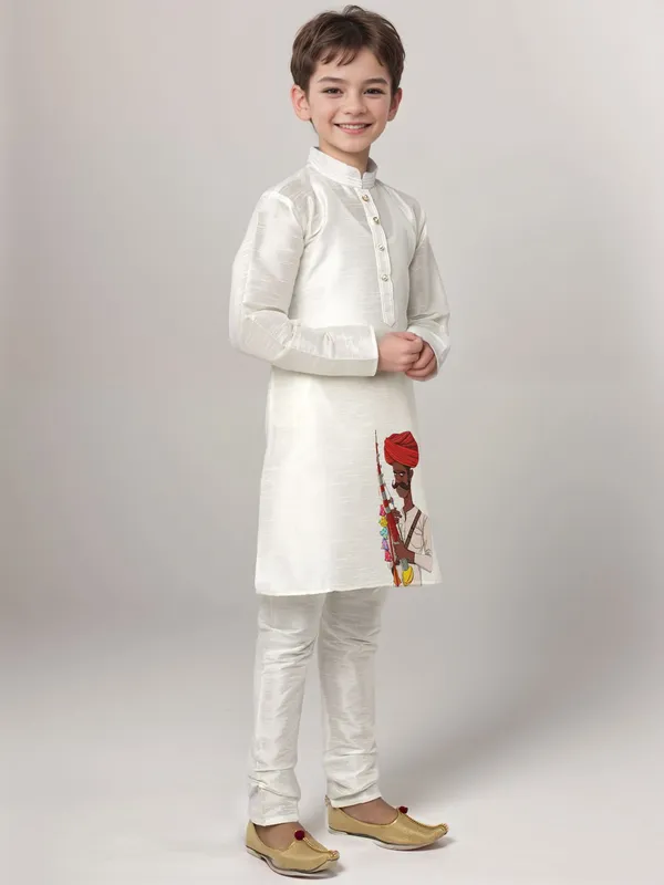 White_Printed_Kurta_With_Pyjama_Set_For_Boy
