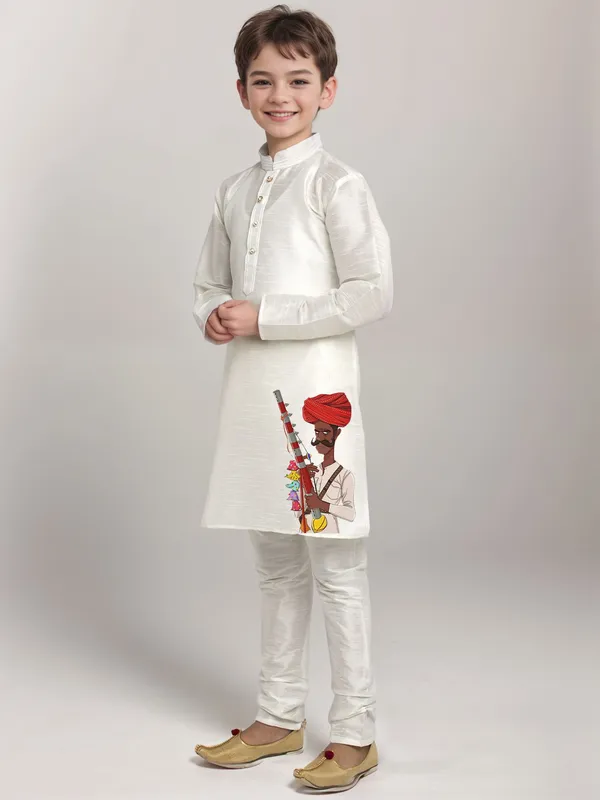 White_Printed_Kurta_With_Pyjama_Set_For_Boy