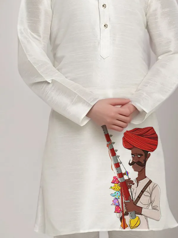 White_Printed_Kurta_With_Pyjama_Set_For_Boy