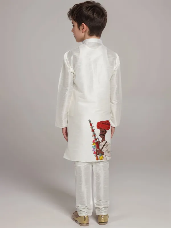 White_Printed_Kurta_With_Pyjama_Set_For_Boy