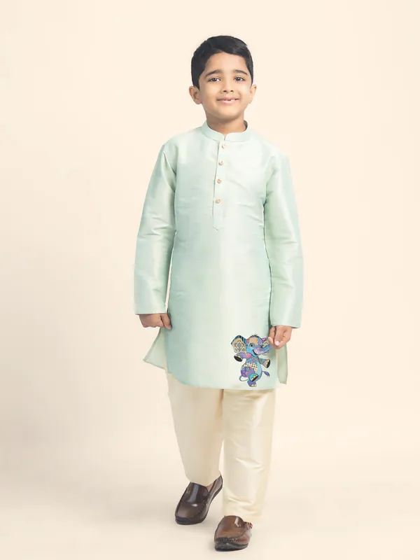 Green_Printed_Kurta_With_Pyjama_Set_For_Boy