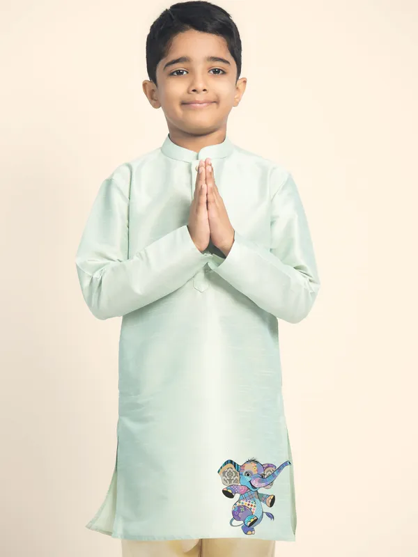 Green_Printed_Kurta_With_Pyjama_Set_For_Boy