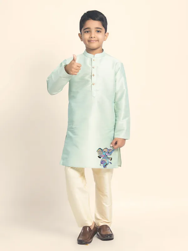 Green_Printed_Kurta_With_Pyjama_Set_For_Boy