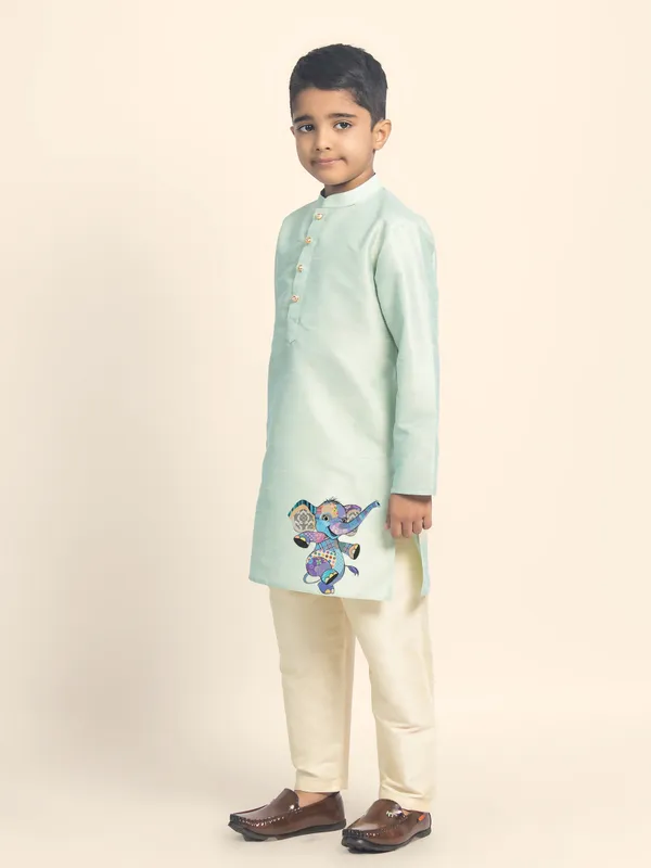 Green_Printed_Kurta_With_Pyjama_Set_For_Boy