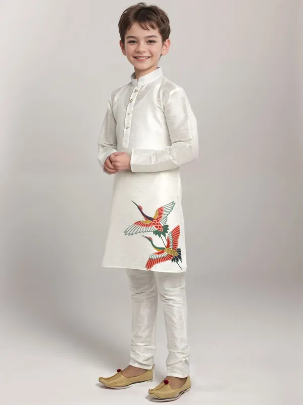 White_Printed_Kurta_With_Pyjama_Set_For_Boy
