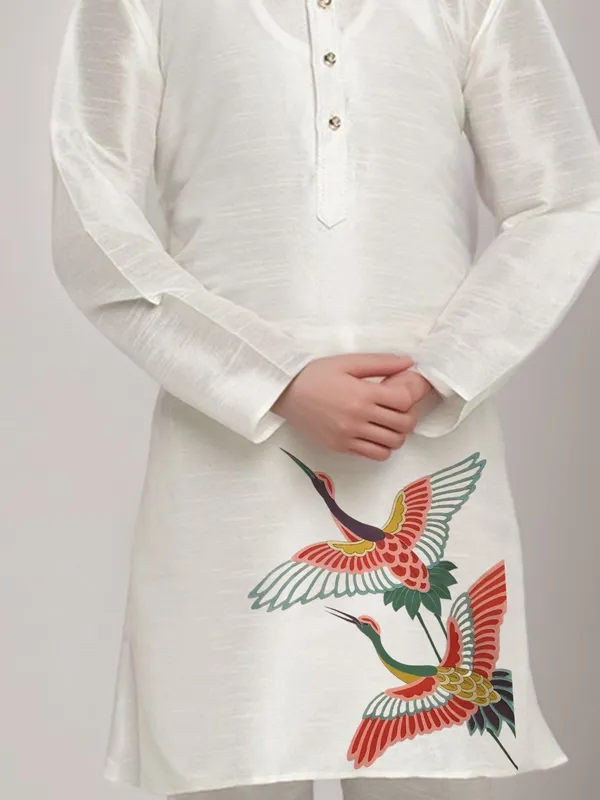 White_Printed_Kurta_With_Pyjama_Set_For_Boy
