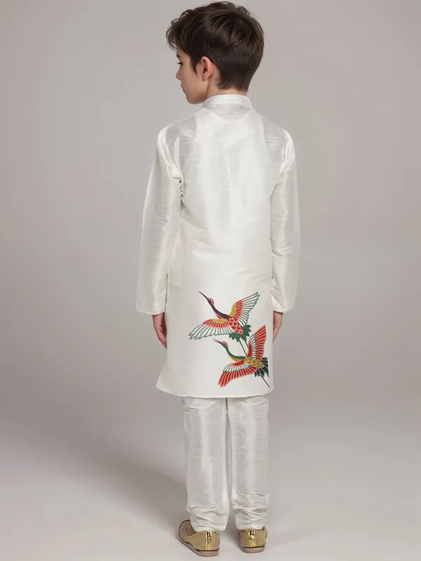 White_Printed_Kurta_With_Pyjama_Set_For_Boy