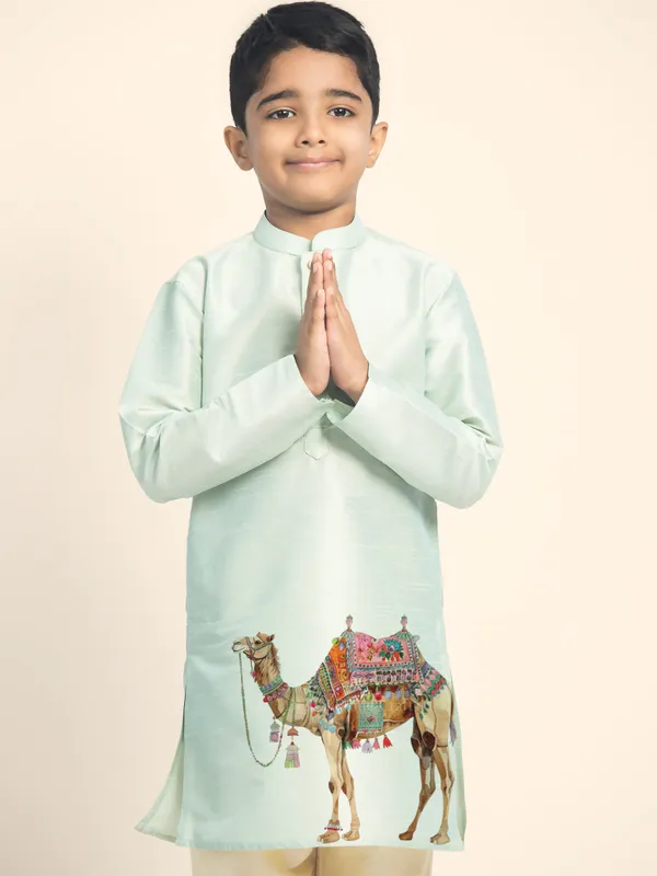 Green_Printed_Kurta_With_Pyjama_Set_For_Boy